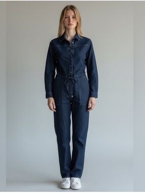 Velvet Heart denim blue long sleeve button front utility jumpsuit size small